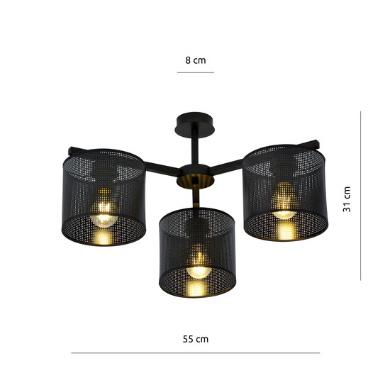 Gentofte black ceiling lamp with 3 metal shades E27