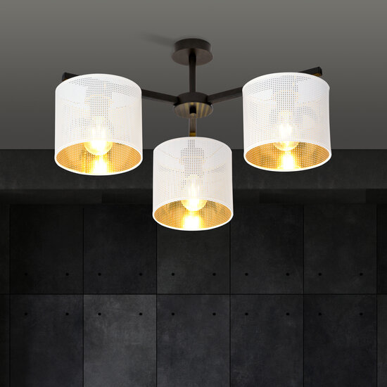 Emibig Emibig Gentofte lámpara de techo negra y blanca con 3 pantallas de metal E27 - Iluminación elegante para cualquier habitación