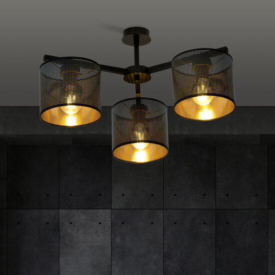Emibig Emibig Lampe de plafond Gentofte or et noir avec 3 abat-jours en métal E27 - Éclairage parfait pour chaque espace