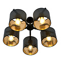 Gentofte gouden en zwarte grote plafondlamp 5 metalen kappen E27