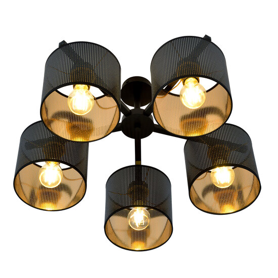 Emibig Emibig Gentofte grande lampe de plafond or et noir 5 abat-jours en métal E27 - Idéale pour une décoration élégante