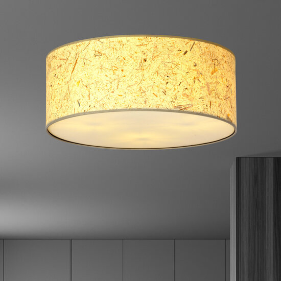 Greve large textile woody ceiling lamp round 3x E27