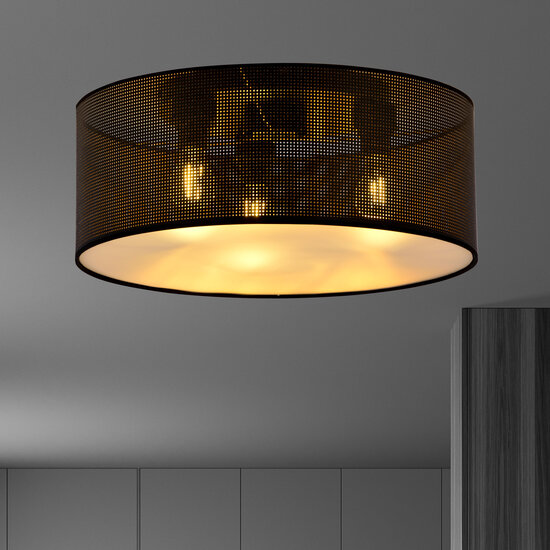 Skive large black and gold ceiling lamp round 3x E27