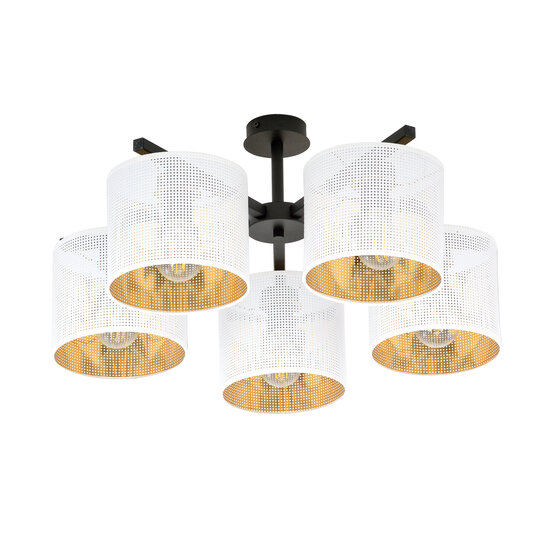 Emibig Emibig Gentofte grande lampe de plafond blanche et noire avec 5 abat-jours en métal E27 - Idéale pour un éclairage élégant du salon