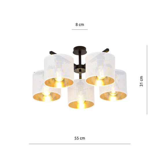 Emibig Emibig Gentofte wit en zwarte grote plafondlamp met 5 metalen kappen E27 - Perfect voor een stijlvolle woonkamer