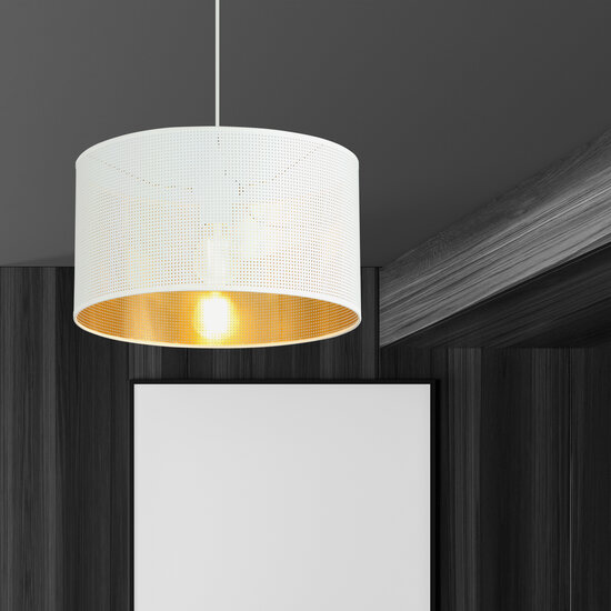Skive single round white and gold in metal striking hanging lamp tube 1x E27