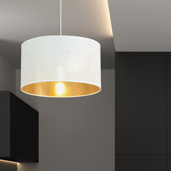 Skive single round white and gold in metal striking hanging lamp tube 1x E27