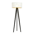 Lampadaire Skive 3 pieds avec tube d'abat-jour en textile robuste 1x E27 blanc et or