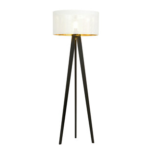Skive 3 poot staande lamp met robuuste textielkap koker 1x E27 wit en goud