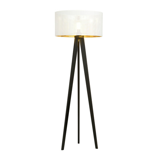 Emibig Emibig Skive 3 poot staande lamp met robuuste textielkap koker 1x E27 wit en goud - Perfect voor elke moderne woonkamer