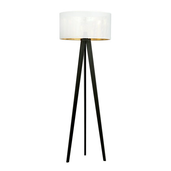 3-Bein-Stehleuchte Skive mit robustem Textilschirmrohr 1x E27 weiß und gold