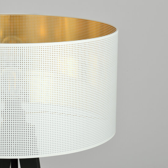 Lampadaire Skive 3 pieds avec tube d'abat-jour en textile robuste 1x E27 blanc et or