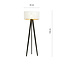 Lampadaire Skive 3 pieds avec tube d'abat-jour en textile robuste 1x E27 blanc et or