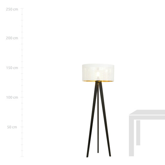 Lampadaire Skive 3 pieds avec tube d'abat-jour en textile robuste 1x E27 blanc et or