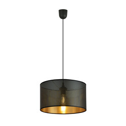 Skive rond noir avec or en métal frappant tube de lampe suspendue 1x E27