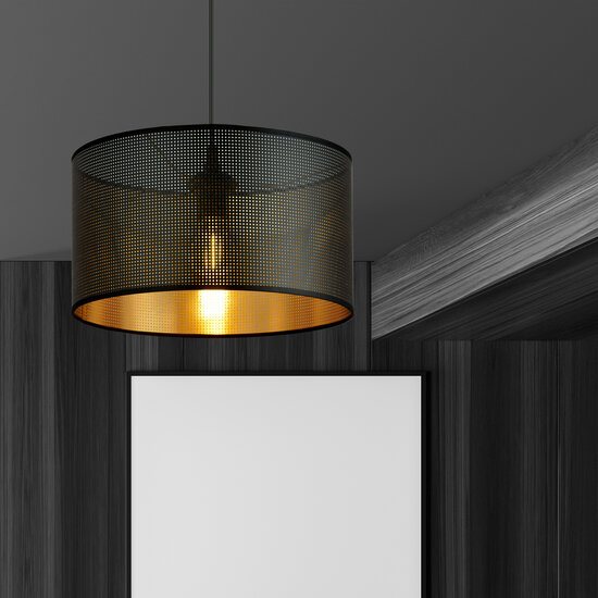 Emibig Emibig Skive ronde noire avec or en métal lampe suspendue frappante tube 1x E27 - Éclairage parfait pour intérieurs modernes