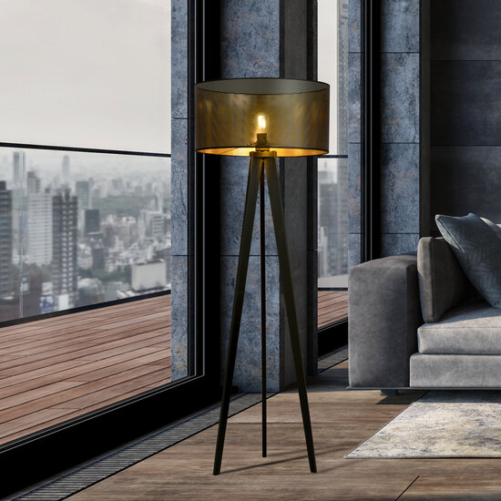 Skive black and gold 3-legged floor lamp with robust metal tube 1x E27