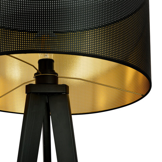 Skive black and gold 3-legged floor lamp with robust metal tube 1x E27