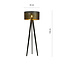Skive zwart en gouden 3 poot staande lamp met robuuste metalen koker 1x E27