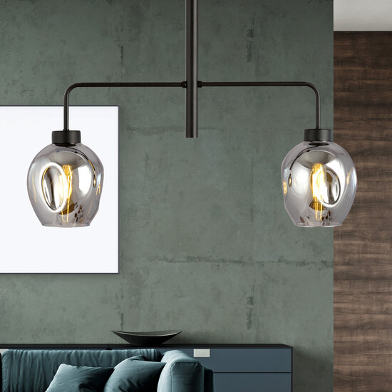 Emibig Emibig Frederikshavn hanglamp zwart met 2 gerookte glazen E27 - Perfect voor sfeervolle verlichting