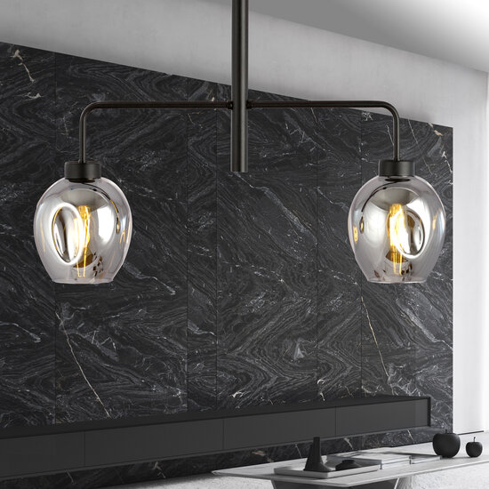 Emibig Emibig lámpara colgante Frederikshavn negra con 2 vidrios ahumados E27 - Ideal para una iluminación elegante
