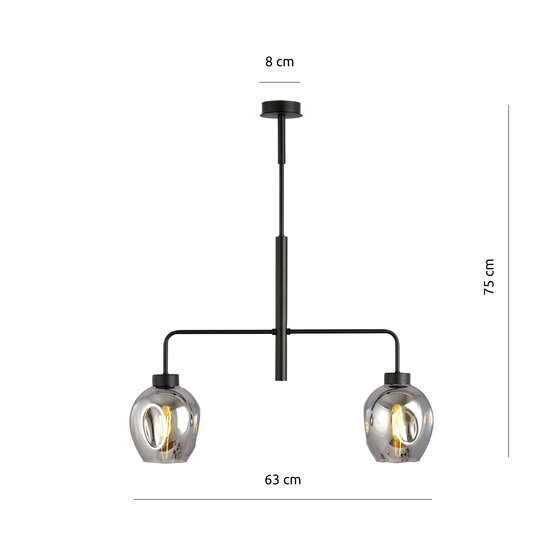 Frederikshavn hanging lamp black with 2 smoked glasses E27