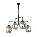 Emibig Emibig Frederikshavn grote hanglamp zwart met 4 gerookte glazen E27 - Perfect voor sfeervolle verlichting in elke ruimte
