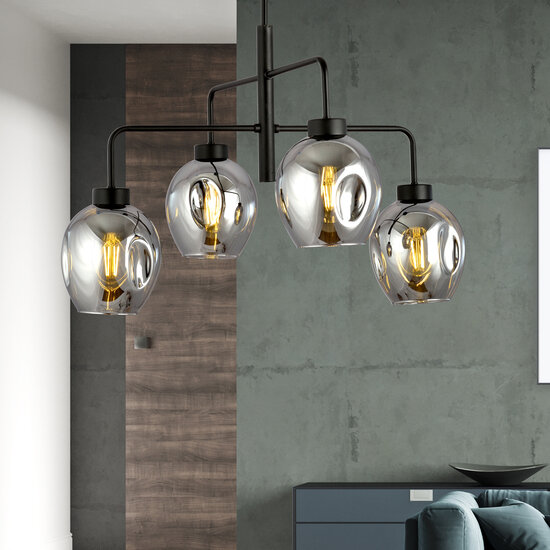 Frederikshavn large hanging lamp black with 4 smoked glasses E27