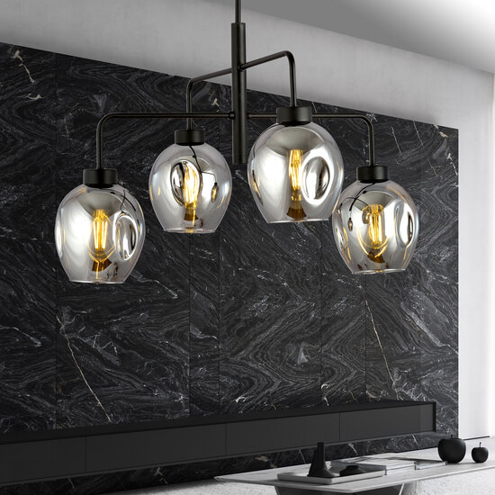 Frederikshavn grande suspension noire avec 4 verres fumés E27