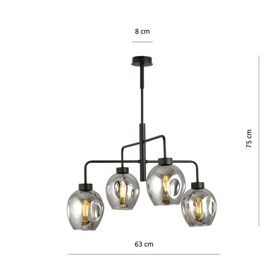 Emibig Emibig Frederikshavn grande lampe suspendue noire avec 4 verres fumés E27 - Idéale pour un éclairage élégant dans n'importe quel espace