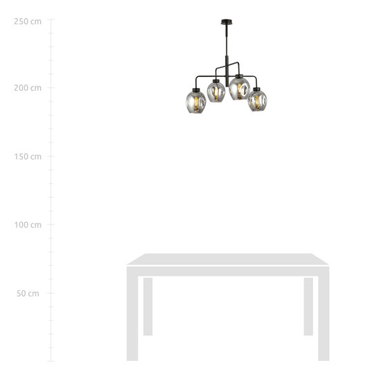 Frederikshavn grande suspension noire avec 4 verres fumés E27