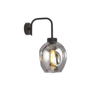 Frederikshavn wandlamp zwart met gerookt glas 1x E27