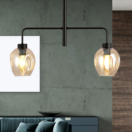 Emibig Emibig Frederikshavn amber glass pendant lamp black with 2 amber glasses E27 - Create a warm atmosphere in your home
