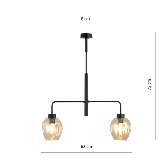 Emibig Emibig Frederikshavn amber glass pendant lamp black with 2 amber glasses E27 - Create a warm atmosphere in your home