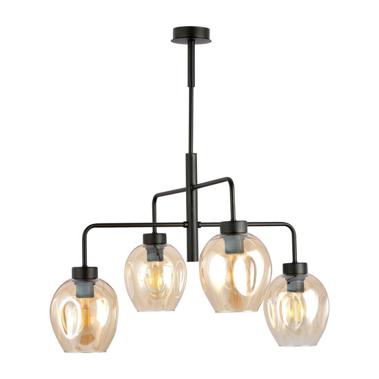 Frederikshavn 4 lamps amber glass pendant lamp black E27