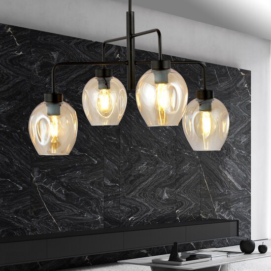 Frederikshavn 4 lamps amber glass pendant lamp black E27