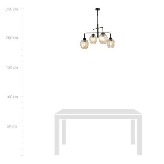 Frederikshavn 4 lampes suspension en verre ambré noir E27