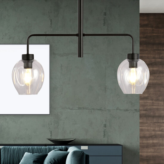 Emibig Emibig Frederikshavn beautiful hanging lamp black with 2 transparent glasses E27 - Ideal for stylish dining rooms