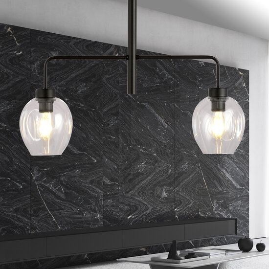 Emibig Emibig Frederikshavn mooie hanglamp zwart met 2 transparante glazen E27 - Perfect voor sfeervolle eetkamers