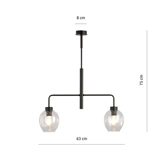Emibig Emibig Frederikshavn beautiful hanging lamp black with 2 transparent glasses E27 - Ideal for stylish dining rooms