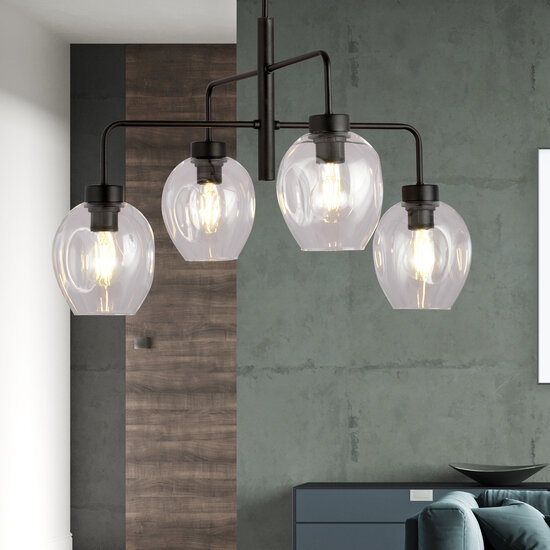 Emibig Emibig Frederikshavn schöne große Hängelampe schwarz mit 4 transparenten Gläsern E27 - Ideal für eine warme Atmosphäre in Ihrem Zuhause