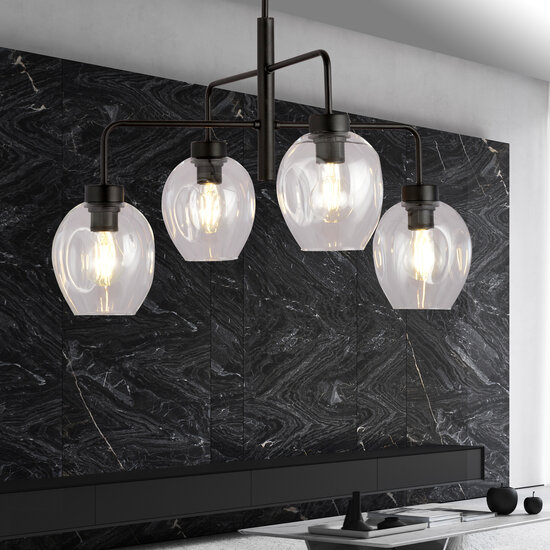 Emibig Emibig Frederikshavn beautiful large hanging lamp black with 4 transparent glasses E27 - Ideal for creating a warm atmosphere in your home