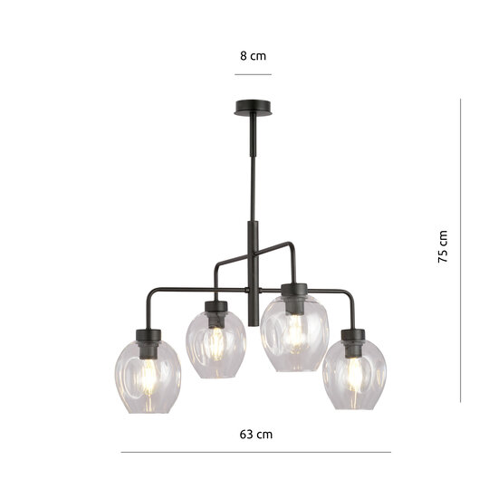 Emibig Emibig Frederikshavn schöne große Hängelampe schwarz mit 4 transparenten Gläsern E27 - Ideal für eine warme Atmosphäre in Ihrem Zuhause