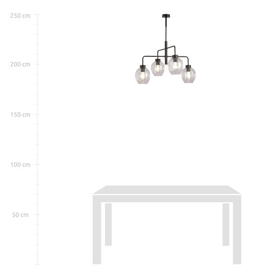 Frederikshavn belle grande suspension noire avec 4 verres transparents E27