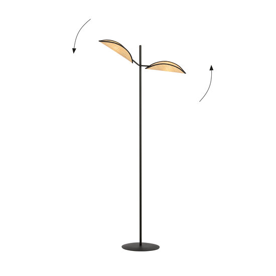 Aabenraa vloerlamp zwart met textiel vallende bladen 2x E14