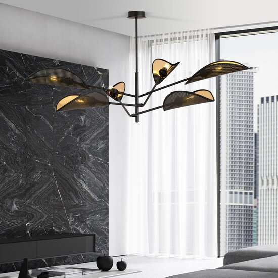 Emibig Emibig Skanderborg gran lámpara colgante negra hermosa 6x E14 con alas - Iluminación ideal para interiores modernos