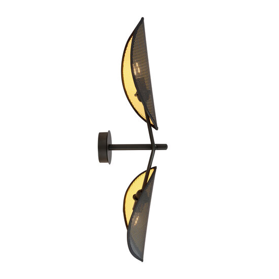 Skanderborg Wandleuchte schwarz und gold fallende Blätter 2x E14