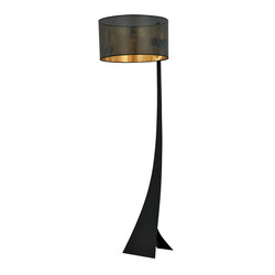 Lampe sur pied Holstebro noire avec abat-jour en métal noir et doré 1x E27