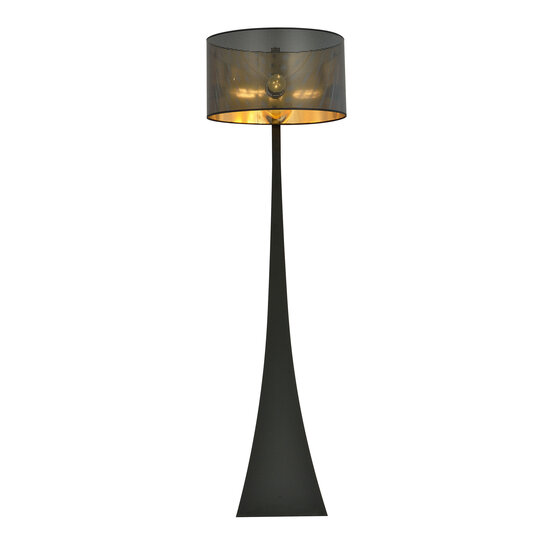 Emibig Emibig Holstebro staande lamp zwart met zwart en gouden metalen kap 1x E27 - Perfecte sfeerverlichting voor elk interieur