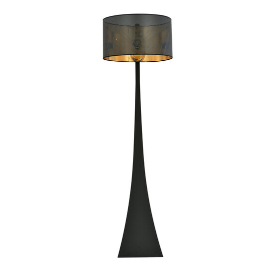 Lampe sur pied Holstebro noire avec abat-jour en métal noir et doré 1x E27
